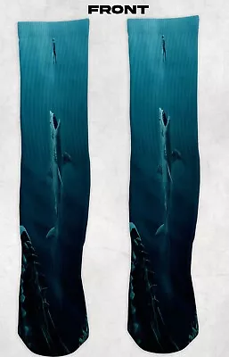 Shark Sublimated Crew Socks 1 Pair 9-12 Large Size • $10