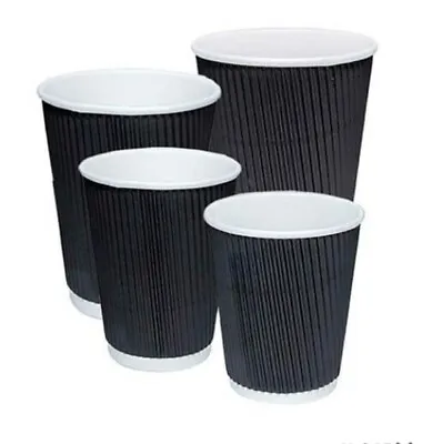 4/8/10/12/16oz Insulated Ripple Disposable Paper Cups Coffee Black White Brown • £0.99