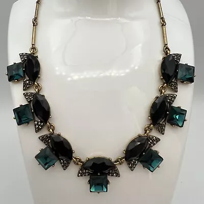 J. Crew 18” Necklace Vintage Rhinestone Green Black Crystal • $18.95