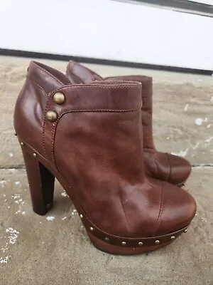 Ugg Ambrosia Size 7.5 Brown Bootie Wood Heel Platform Ankle Studded • $39.98
