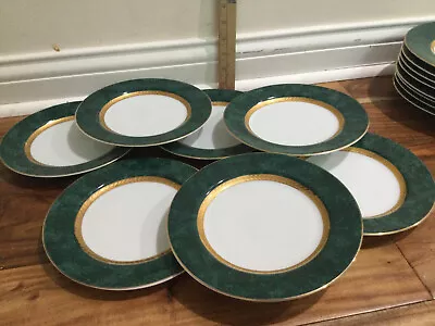 Retroneu Imperial Malachite Gold 240 Trim Green Border 7 Salad Plates 8'' Great • $45.25