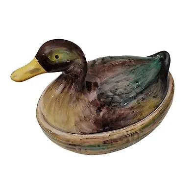 Vintage Italian Pleasant Valley P.V. Pottery Hand Painted Majolica Ceramic Duck • $85.73