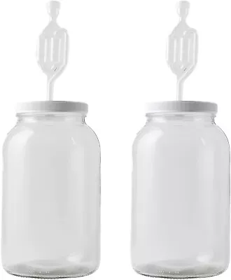 NEW One Gallon Wide Mouth Jar With Drilled Lid & Twin Bubble Airlock-  Set Of 2 • $25.49