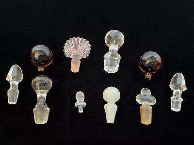 10 - Perfume  Bottle Stoppers Crystal Glass Assorted Shapes Sizes Color Vintage • $19