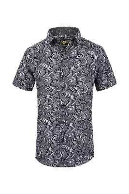 Mens PREMIERE Casual Short Sleeve Button Down Dress Shirt Grey Black PAISLEY 626 • $35.95