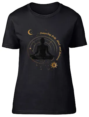 Meditation Yoga Womens T-Shirt Connecting Body Mind & Universe Ladies Gift Tee • £8.99