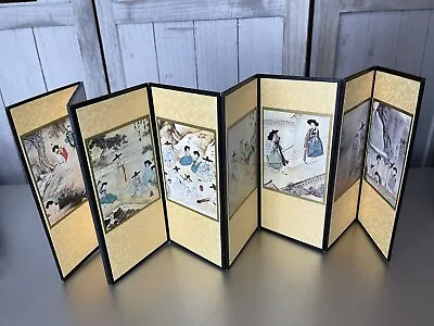 Vintage Japanese Miniature Furniture Hikone Byobu Gold Folding Screen • £57.46