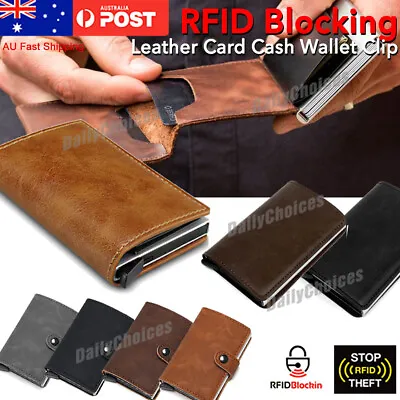 $8.45 • Buy RFID Blocking Leather Credit Card Holder Case Men's Money Cash Wallet Clip Purse