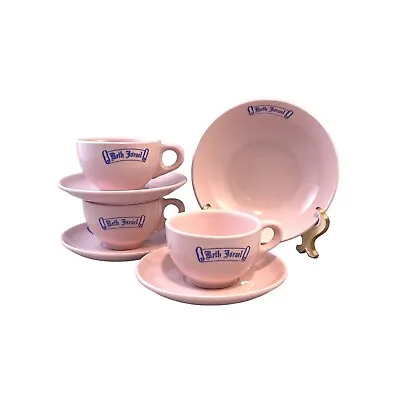 Vintage Synagogue Dishes Beth Israel PINK Hycroft Tea Cups Saucers Bowl • $85
