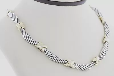 Cable Link Sterling Silver & Gold Vermeil XO Hugs & Kisses Style Toggle Necklace • $94.99