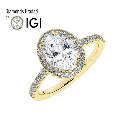 IGI2 CT  Solitaire Lab-Grown Oval  Diamond Engagement Ring 18K Yellow Gold • £1538