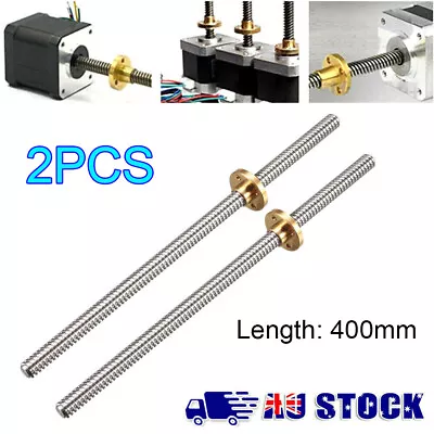 400mm T8 Stainless Steel Trapezoidal Lead Screw Rod Brass Nut 8mm For 3D-Printer • $22.19