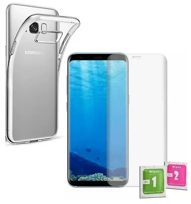 For SAMSUNG GALAXY S8 TEMPERED GLASS SCREEN PROTECTOR + CLEAR SILICONE TPU CASE • £7.46