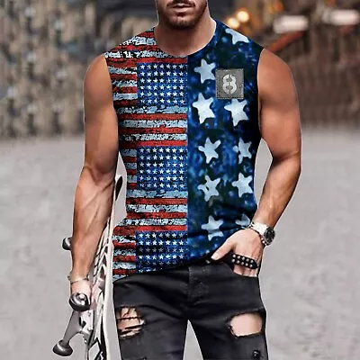 Mens Street Sports Fitness Tall And Big Wicking Muscle American Flag Cross Hot • $12.58