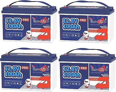 4 Pack Timeusb 12V 100Ah Pro LiFePO4 Lithium Battery With 100A BMS For Solar RVs • $819.24