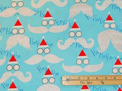 Winter Novelties Santa's Mustache Turq Christmas Cotton Fabric 18  X 44  #4956G • $3.37