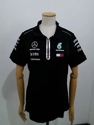 £25 • Buy Mercedes AMG Petronas Tommy Hilfiger F1 Team Black Polo Top With 1/4 Zip