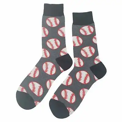 NWT Baseball Dress Socks Novelty Men 8-12 Gray Crazy Fun Sockfly • $8.99