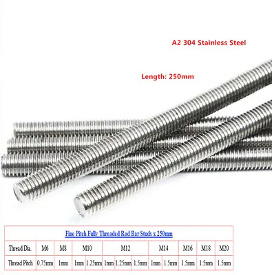 M6-M20 Fine Thread Pitch Fully Threaded Rod Bar Studding X 250mmA2 304Stainless • $8.29