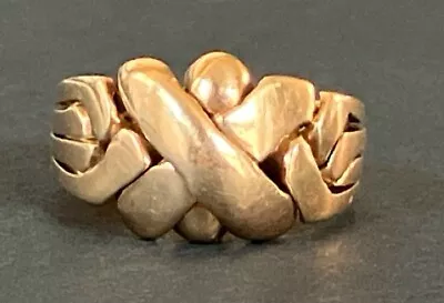 Vintage 14K Yellow Gold Men’s 4-Band Puzzle Ring 9.73 G  Size 8 1/2 • $295