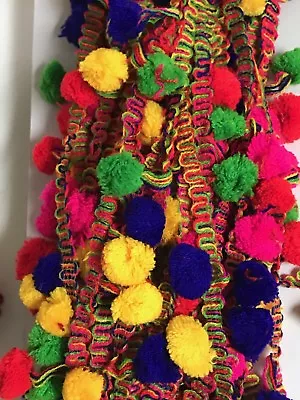 £3.50 • Buy ATTRACTIVE INDIAN MULTI COLOURED  POM POM BALL TASSLE BOBBLE  LACE TRIM -One MTR