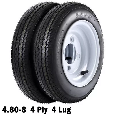 Trailer Tires And Rims 4.80-8 4.80x8 4 Ply Load Range C 4 Lug Wheel White Set 2 • $67.99