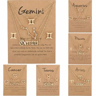5pcs/set Zodiac Sign Pendant Necklace 12 Constellation Earrings Bracelet Jewelry • £3.06
