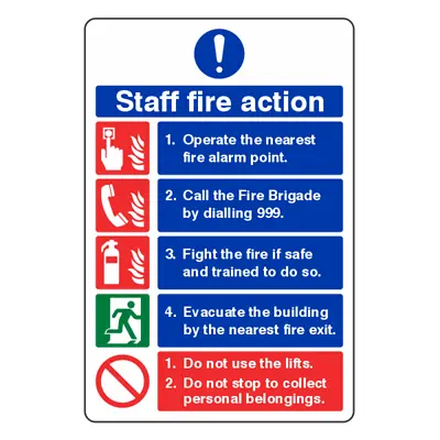 £1.99 • Buy Fire Action Notice Sign - Staff Fire Action - 200x300mm - Self Adhesive Vinyl