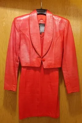 Vintage MICHAEL HOBAN NORTH BEACH RED LAMB LEATHER DRESS & JACKET - Size 3/4 • $195