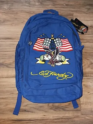 Nwt Ed Hardy Bruce Backpack Triple Layer Blue Eagle Flag USA  • $54.95