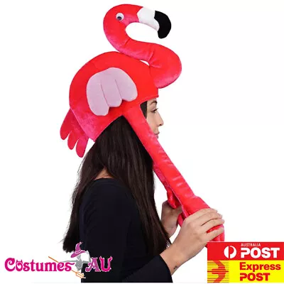 Plush Hot Pink Flamingo Hat Hawaiian Luau Tropical Party Costume Fancy Dress Cap • $15.99