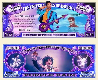 Prince Purple Rain Million Dollar Bill Funny Money Novelty Note With FREE SLEEVE • $1.69