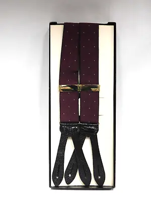 SAKS Fifth Avenue Men's Button On Suspenders Maroon With Dots    NIP • $34.99