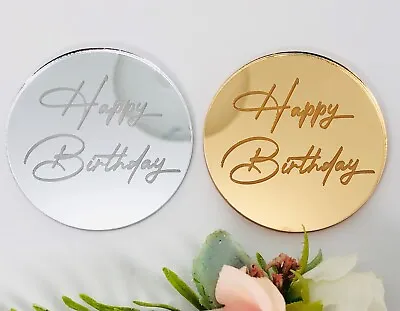 Personalised Cake Charm Mirror Acrylic Disc Hexagon Heart Tags Happy Birthday • £3.49