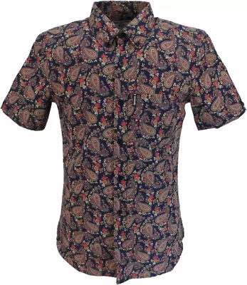 Lambretta Mens Navy Multi Paisley Short Sleeved Button Down Shirts • £29.99