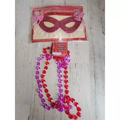 Valentine's Glitter Pink Heart Mask Masquerade Heart Necklace Props Decor • $22.27