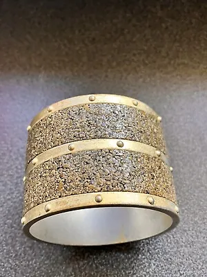 Marc Jacobs Bracelet Olive Cork Bangle Antique Gold Tone Wide & Heavy Piece • £40.28