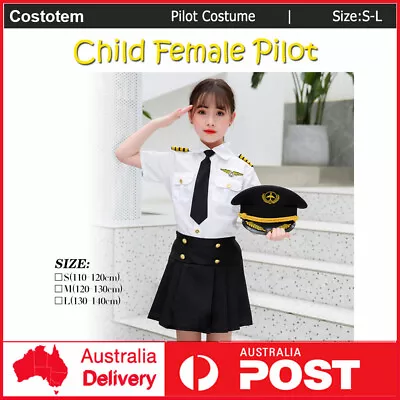 Kids Girls Aviator Pilot Flight Aircraft Captain Uniform Party Cosplay Costume • $39.51