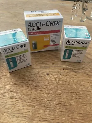 Accu-Chek Instant 100 Test Strips Plus Fast Clix  Lancets 204 FREE POST • £29.99