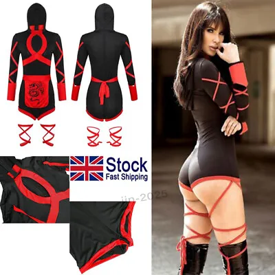 Women Ninja Warrior Cosplay Costume Halloween Fancy Dress Lady Jumpsuit Clothing • £13.99