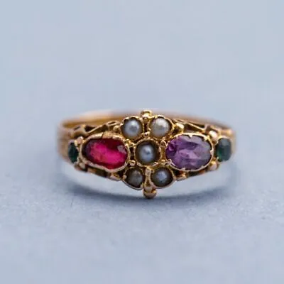 £600 • Buy 15K Gold Georgian Mixed Gemstone Ring