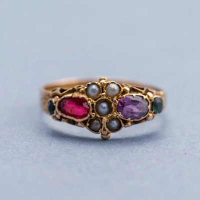 £600 • Buy 15K Gold Georgian Mixed Gemstone Ring