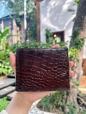 Dark Brown Luxurious Genuine Crocodile Wallet Men Bifold Belly Leather Freeship • $25.73