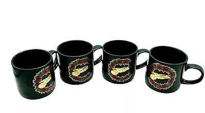 Vintage Brookstone VIOLIN Yuletide Holiday Ceramic Mugs (Set Of 4) Green #14435 • $17.95