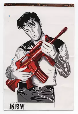 Mr Brainwash Elvis White Promotional Sticker Print Elvis Red Gun Mbw  • $199.99