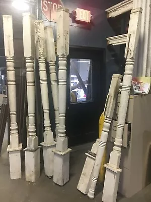 $995 • Buy 5 Turned Porch Posts 2 Pilasters C1900 Antique OH Farmhouse 92.5” X 4 5/8” Sq