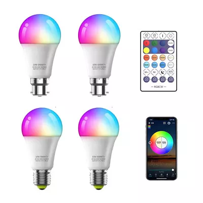 WiFi RGB Smart Bulbs LED Light By Alexa Google Remote/APP Control Home B22 E27 • £7.99