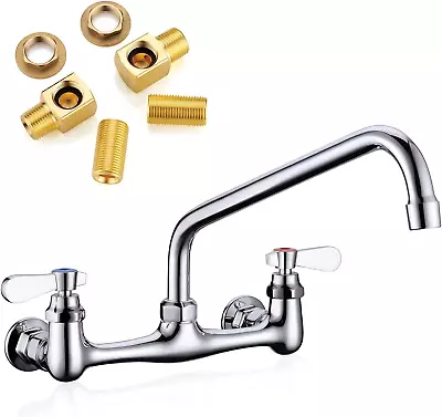 Wall Mount Faucet 8 Inches Center Commercial Kitchen Faucet 12 Inches Swivel Sp • $107.99