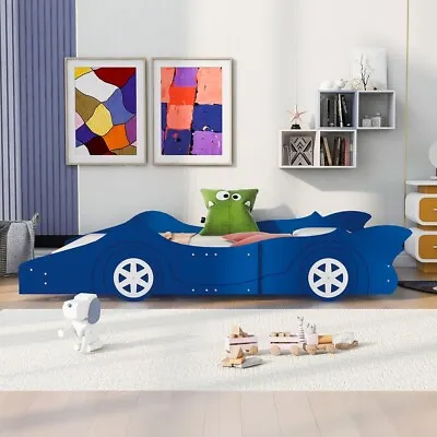 Full Size Race Car-Shaped Platform Bed With WheelsEasy AssemblyStrong Support. • $249.99