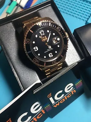 Ice Steel Quartz Diver Watch Rose Gold Large 3h 016-764 44mm Black Dial Exc Cond • $19.99